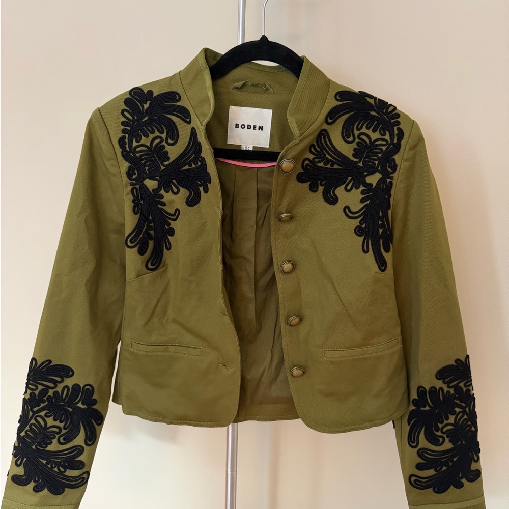 Boden Khaki Jacket with Black Embroidery